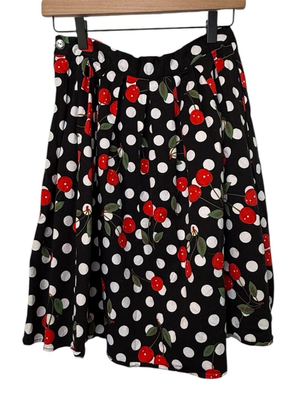 Grace Karin Black Polka Dot Retro Skirt with Red Cherry Print